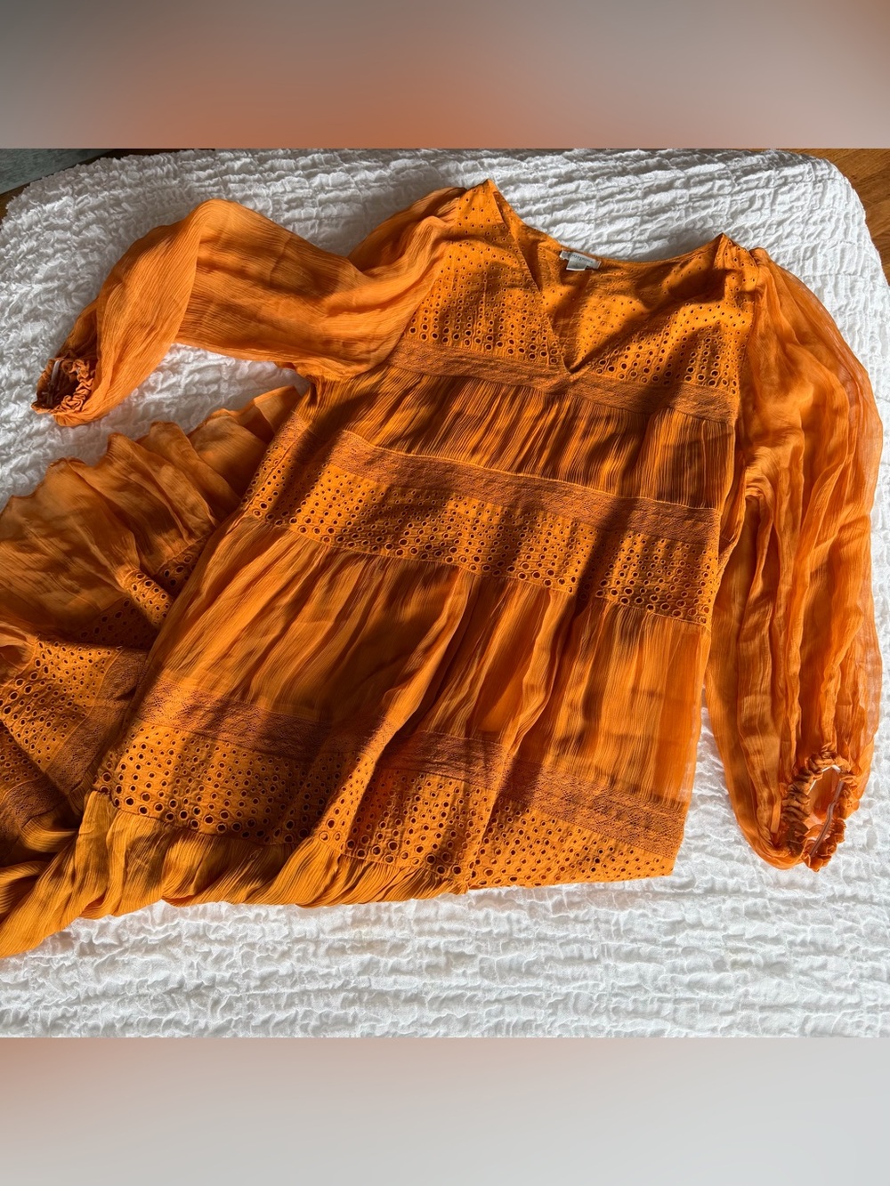 Sundance Adore Moi Maxi Dress Large Orange Rust Eyelet Boho Prairie - Picture 2 of 10